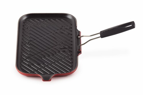 Grill en fonte à poignée repliable Rectangulaire 36 x 20 cm Cerise